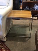 A mid century chrome and teak lamp table, H54cm, 58cm x 58cm