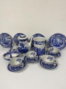 A Spode Italianware spill vase, basket, candlestick, a set of four side plates and four Spode Willow