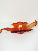 A Murano red tone sculptural form bowl of floral inspired design (13cm x 55cm x 23cm)