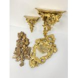 A Florentine style giltwood wall bracket, one section missing (30cm x 27cm), a smaller similar