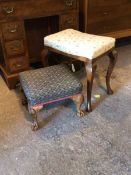 An early 20th century beech framed dressing table stool with upholstered seat (H48cm) together