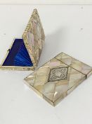 A 19thc mother of pearl white metal mounted card case and a 19thc mother of pearl mounted card