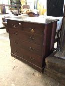 19th century stained pine chest, fitted with two short and three long drawers, raised on skirted