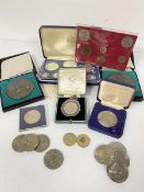 Two 56 Infantry Brigade die cast metal medallions, a First National Coins of Barbados proof set, a