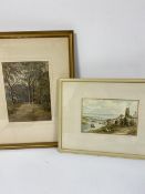 C. Ewart, Figures in a Wooded Lane, watercolour, signed and dated 1910 (23cm x 17cm) and another