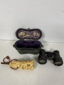 A mixed lot including a 19thc pair of opera glasses with original travelling case, inscribed to