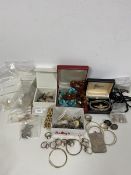 A quantity of costume and silver jewellery including cameo rings, necklaces, badges, paste pearls,