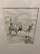 Frances Richardson, Sheep, watercolour, signed and dated '96 bottom left, paper label verso (23cm