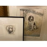 David Gee, Faithful Friends, Golden Retriever, etching, signed bottom right (13cm x 13cm) and