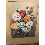 James Priddey, Roses, watercolour, signed bottom right, paper labels verso (39cm x 28cm)