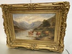 A. Wright, Highland Cattle by a Loch, oil, signed bottom right (40cm x 60cm)