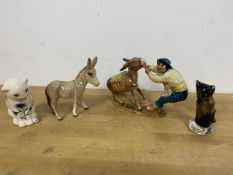 A mixed lot of figures including a Wemyss seated Cat bearing initials GHP to base (9cm), two Beswick