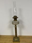 An early 20thc oil burning lamp, the shade marked Griffin Brand above circular well on column