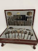 A set of Viners cutlery including knives, forks, spoons, in canteen, the interior inscribed Harley