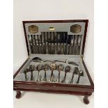 A set of Viners cutlery including knives, forks, spoons, in canteen, the interior inscribed Harley