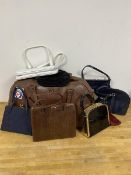 A collection of bags, mainly lady's handbags, one lizard skin with Finnigans of Bond Street label to