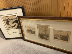 W.V. Colletts, a set of three engravings of Venice (largest: 20cm x 13cm) and another print