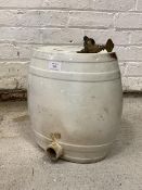 A circa 1900 ceramic port barrel with remnants of PORT inscribed to one side and JM Glashan & Co