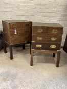 A Pair of campaign style brass bound varnished mahogany bedside chests, each fitted with two short