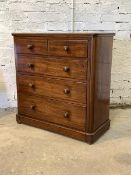 A 19th century mahogany chest, fitted with two short and three long graduated drawers, raised on