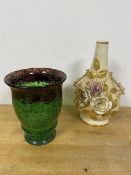 A mixed lot including a Murano style glass vase (20cm), and an early 20thc ceramic vase with rose