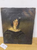 19thc School, Portrait of a Lady with Necklace, oil, unframed (33cm x 28cm)