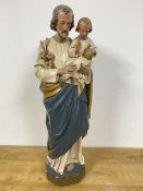 St. Joseph with Child, painted ceramic figure (63cm)