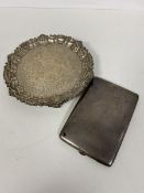 An Edwardian Chester silver footed salver, MEB & FEB (15cm) (147g) and an unmarked white metal