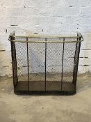 A 19th century brass and mesh nursery fender, with pull out drying rail, H71cm, W82cm, D33cm