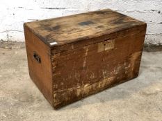 A late Victorian stained pine box, the hinged lid with inset plaque inscribed REV.W.W.BATTYE, with