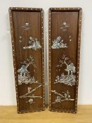 A pair of Chinese wall panels with mother of pearl inlay depicting traditional Chinese scenes (each:
