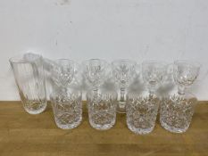 A set of four cut crystal whisky glasses (each: 7.5cm), and a set of five sherry glasses and a
