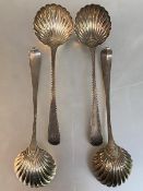 A set of four George III silver ladles, two clearly marked for Thomas Chawner, London 1774, the