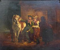19th Century School, Tam O'Shanter being helped on to Meg Maggie, unsigned, oil on panel, in a