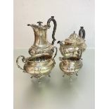 A George V silver four piece tea and coffee service, Sibray Hall & Co., London 1913, each piece of