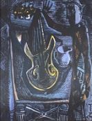 •John Byrne R.S.A. (Scottish, b. 1940), Man with Guitar and Jug, signed lower right, oil and mixed