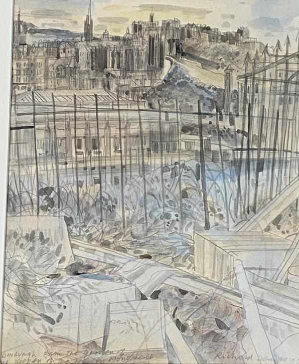 •Richard Demarco O.B.E., R.S.W. (Scottish, b. 1930), "Edinburgh from the Garden of the Keeper of the