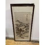 A large Chinese embroidered silk panel, probably late 19th century, worked in polychrome threads