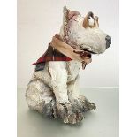 Olivia Brown (British, b. 1977), Seated White Terrier, a ceramic sculpture. Height 34cm