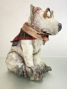 Olivia Brown (British, b. 1977), Seated White Terrier, a ceramic sculpture. Height 34cm