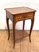 A French parquetry and kingwood side table, early 20th century, of serpentine outline, the tray
