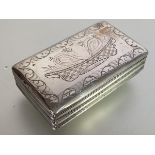 A Dutch silver snuff box, c. 1800, with bright-cut decoration of a stylised basket of flowers to the