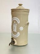 A late 19th century stoneware water filter by Mansons Filter Co., Newcastle upon Tyne, with cover
