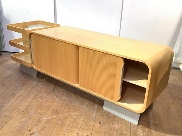 Giorgetti, a contemporary Italian bird's eye maple sideboard, with two tambour sliding doors, each