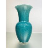 A Japanese turquoise crackle glazed vase, early 20th century, of baluster form, with everted rim,