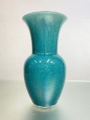 A Japanese turquoise crackle glazed vase, early 20th century, of baluster form, with everted rim,