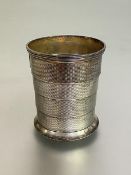 A Victorian engine-turned silver telescopic travelling stirrup cup or beaker, Robert Harper,