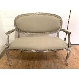 A Coach House two seat sofa, late 20th century, in the Louis XVI taste, with limed wooden frame,
