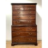 A George III mahogany chest on chest, c. 1790, the dentil cornice over two short and three long