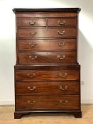 A George III mahogany chest on chest, c. 1790, the dentil cornice over two short and three long